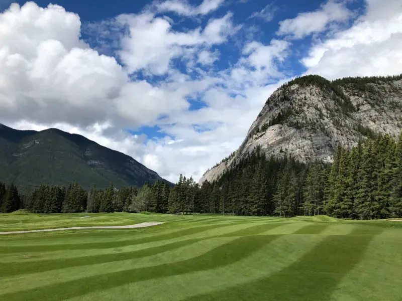 Banff Springs 18th hole looking back towards the tee.