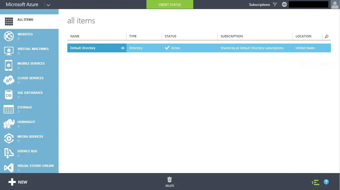 The initial view of my Azure Portal.