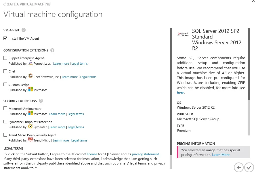 VM configuration with optional extensions, none of which I changed or set.