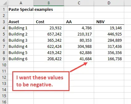 Asset listing with Cost, AA and NBV