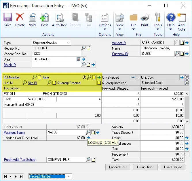 Non-PA receivings window