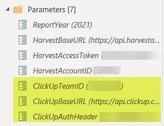 Parameters list, 4 from previous posts and 3 new ones highlighted