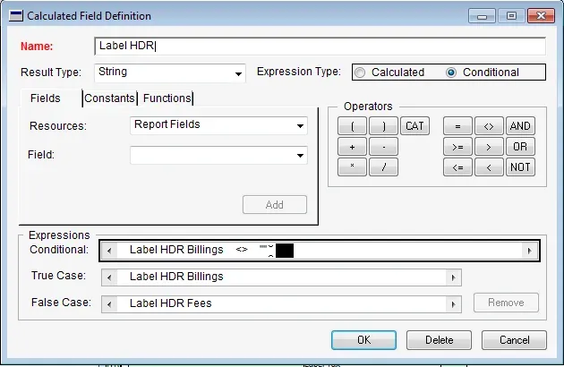 Calculated Field Definition for one of the label headers.
