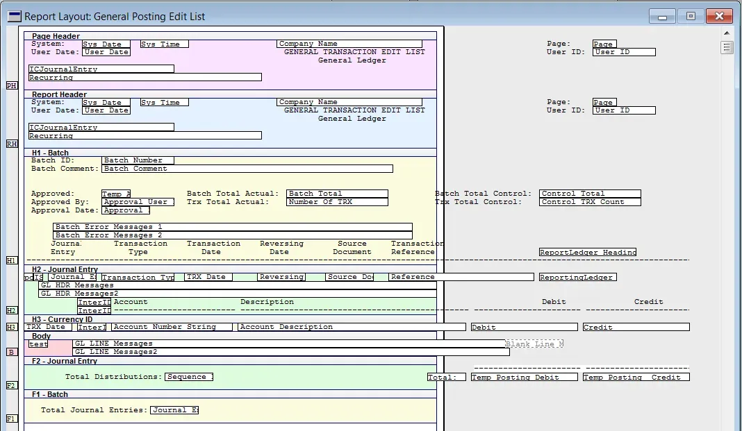 The report layout after unchecking the Text Report box.