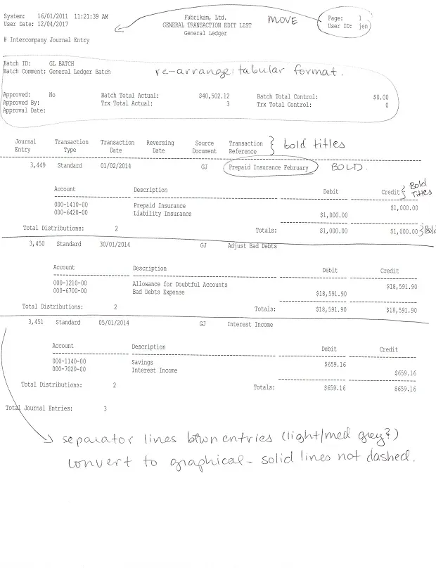 My scribbles on the page identify the changes I would like to make to the report.