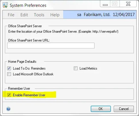 System Preferences window with the Remember User option enabled and highlighted.