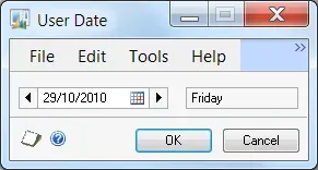 User Date window, showing date as 29/10/2010.