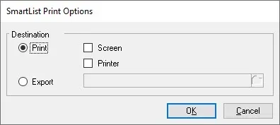 SmartList Print Options window