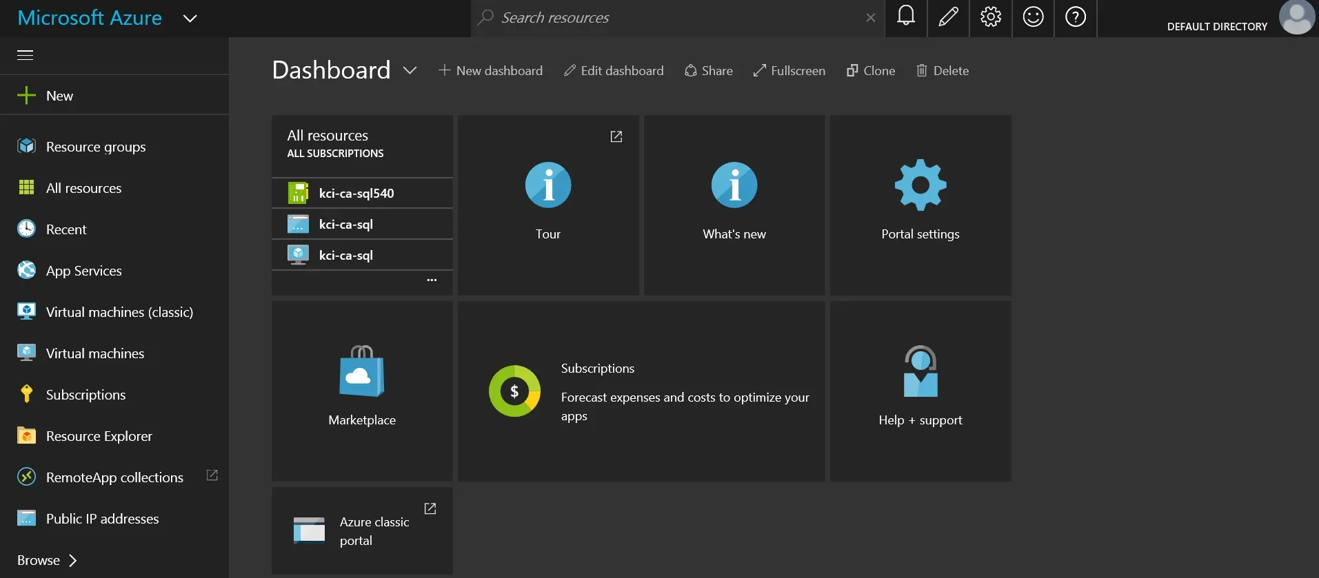 New Azure portal page