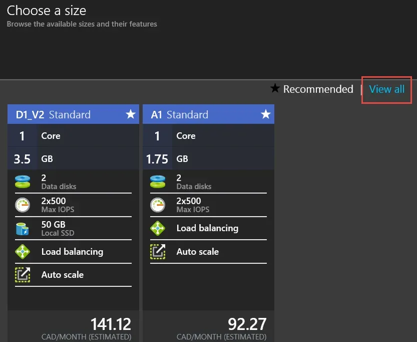 azure 5 vm size