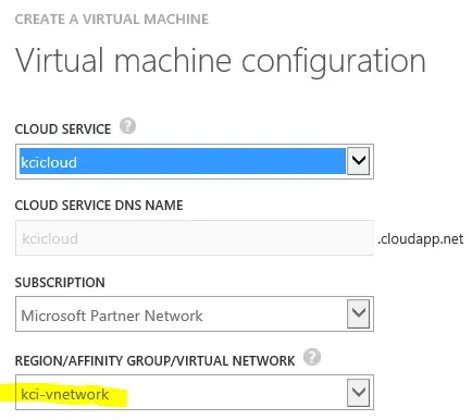 The next machine created shows the virtual network already associated.