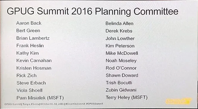 GPUG Summit 2016 planning committee (slide)