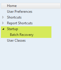 The Shortcut pane is shown again with Batch Recovery now in the folder called Startup.
