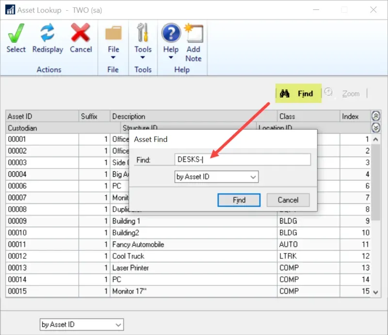 Find button in lookup