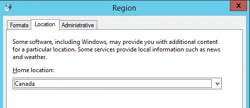 Regional Settings home location field.