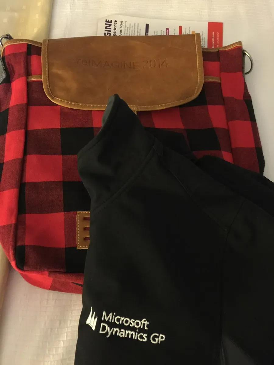 Swag picture: red plaid bag and Dynamics GP jacket.