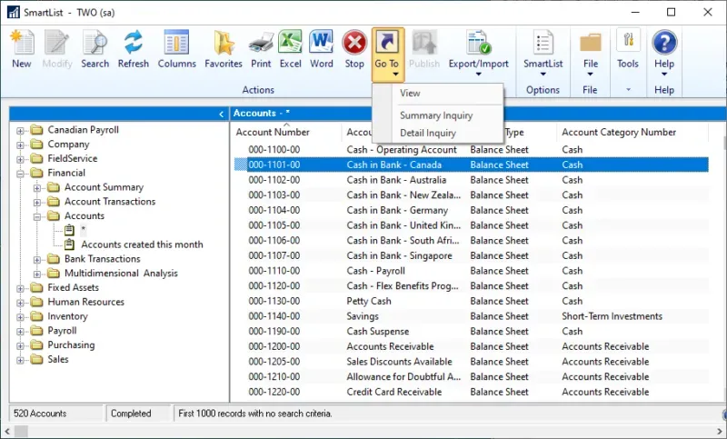 Go To button expanded