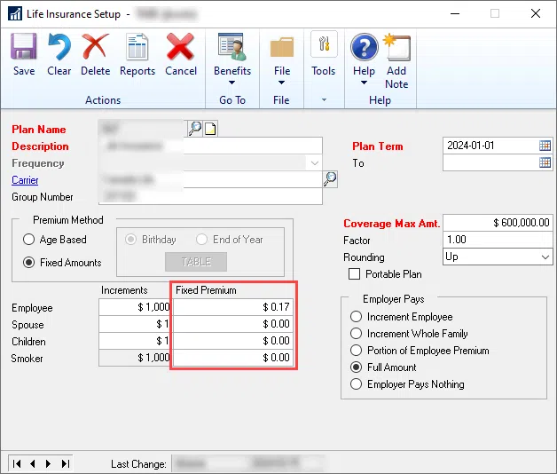 The Life Insurance Setup window shows premiums with 2 decimal values.