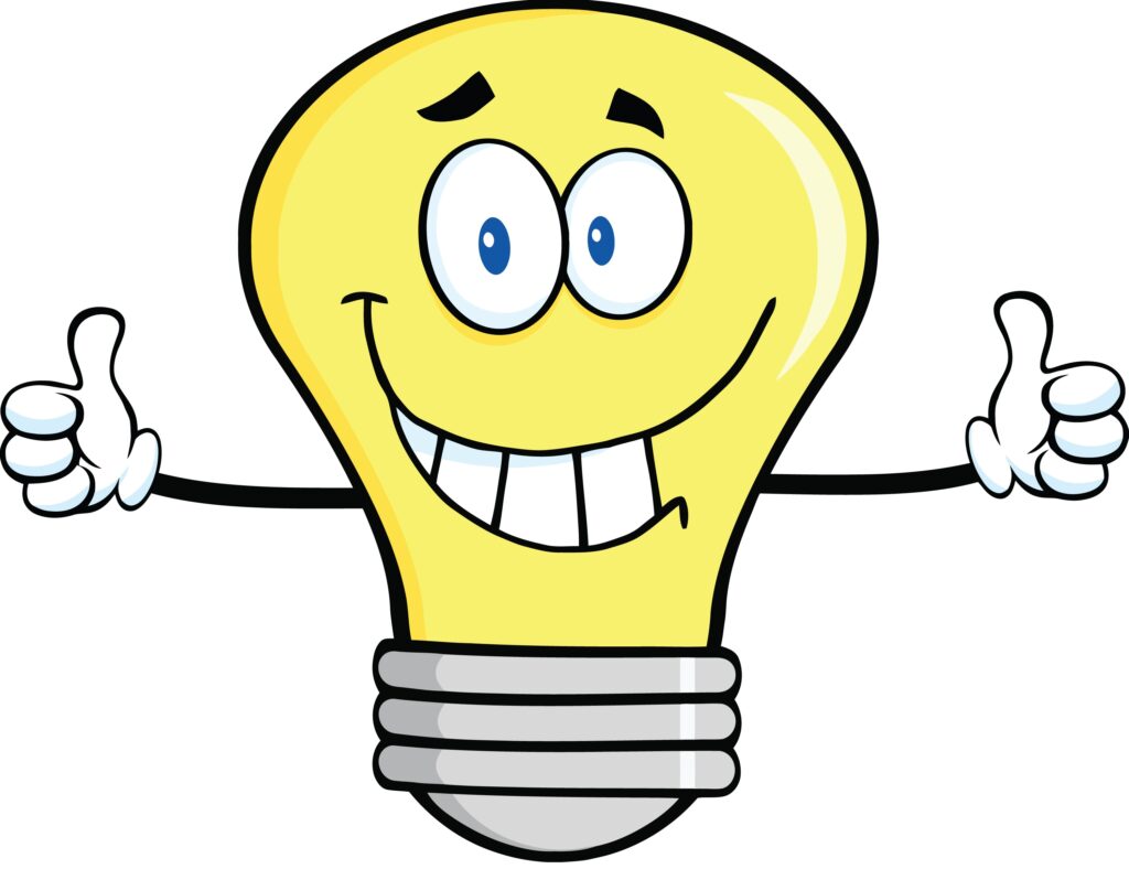 Smiling thumbs up light bulb